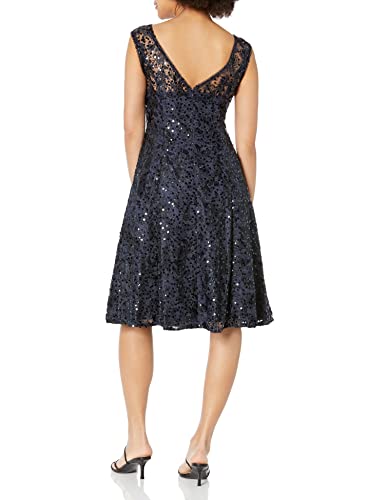 Adrianna Papell Women's Embroidered Midi Cocktail Dres, Midnight, 12 #TOP2