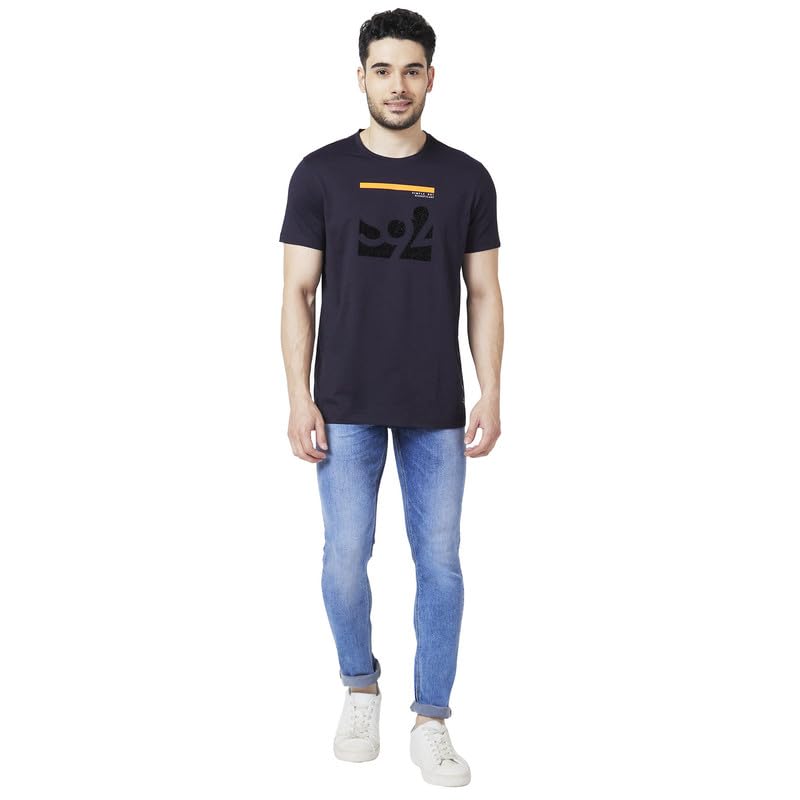 Image of Spykar Men's Slim Fit Round Neck Half Sleeve Printed Casual T-Shirt