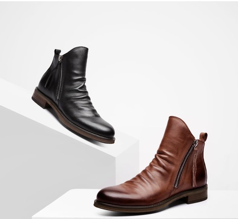 TangDao Bike boots Mens Boots Double Zip Leather Both sides zipper High cut Lace up Cold protection Water repellency3