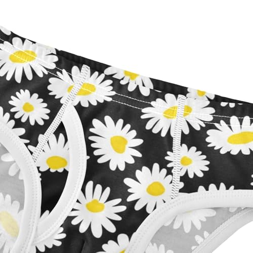 CHIFIGNO Boys Briefs Cute White Daisies Black Little Boys Underwear Breathable Cotton Brief Underwear4
