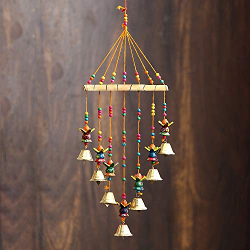 Image of eCraftIndia Multicolored Handcrafted Decorative Lord Ganesha Statues with Bells Door Window Wall Hanging | Diwali Decoration Items for Home Decor | Gift for Diwali Housewarming