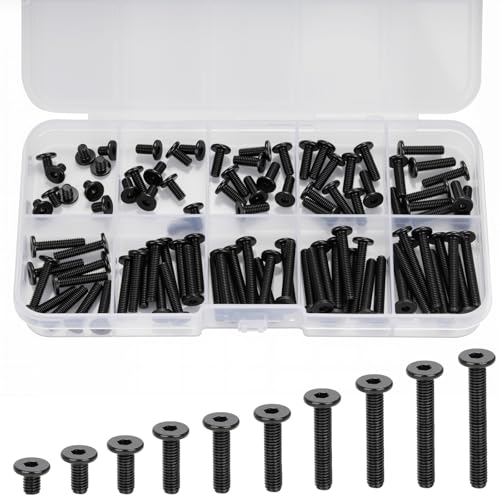 100 viti a testa svasata M3 x 4,6,8, 10, 12, 14, 16, 18, 20,22 mm, viti piccole in acciaio inox A2 V2A, filettatura completa nera