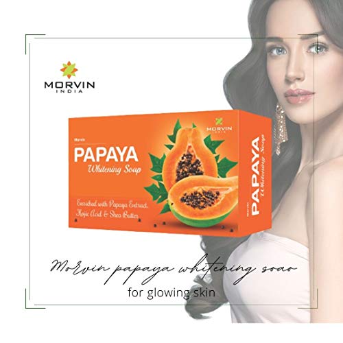 Morvin Papaya Bathing Bar Soap for Dark Spot & Acne Removal - Enriched with Papaya Extract Shea Butter – (75gm, Pack of 4)