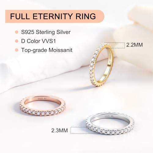 Delzzad Moissanite Rings for Women, Solid S925 Sterling Silver with 18K White Gold Plated Full Eternity Wedding Bands Stackable Engagement Ring - 1CT 2.3mm D Color VVS1 Moissanite Jewelry Anniversary Band (Full Eternity, Silver, 7) by Delzzad - Used condition - US$25.97