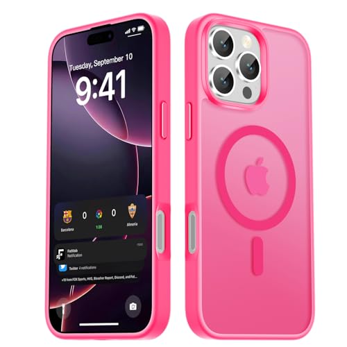 LATVIN for iPhone 16 Pro Max Case, Magnetic Phone Cover, Compatible with MagSafe, Military Grade Protection, Translucent Matte Frosted Back, Hot Pink