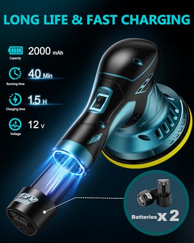 Orgpek PGJ-X12 Cordless Car Buffer Polisher Kit - 6 Inch Dual Action Random Polishing Wax Machine For Car Detailing,2Pcs 2000Mah Batteries,6 Variable Speed 2500-5000Rpm,Orbital Polisher thumb #3