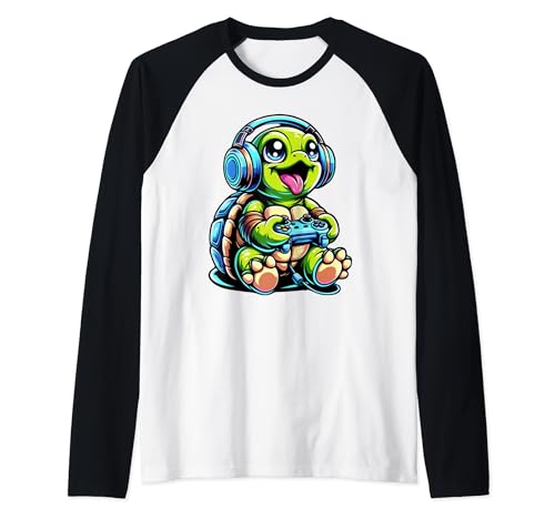 Funny Turtle Gamer Gaming Tortugas Videojuego Camiseta Manga Raglan