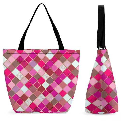 Sac à bandoulière carré rose et blanc spacieux pour voyager léger mais bien équipée