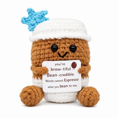 qyqkfly Birthday Present Women Men Him Her Positive Crochet Coffee Cup Desk Decor Coffee Lover Gifts Boyfriend Girlfriend Colleague Couple Wife Husband (Miss You)