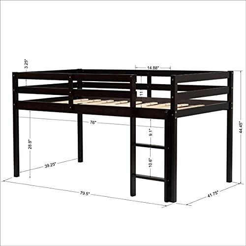 Lolado Loft Bed Frame With Ladder,Solid Wood Low Loft Twin Bed,Twin Size Bed,Loft Bed Twin For Boys Girls,No Box Spring Needed,Easy To Assembly (Espresso) #TOP1