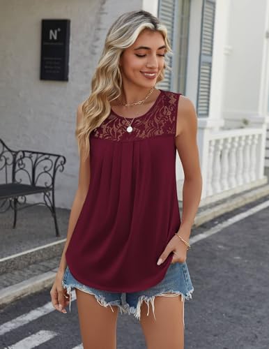 Zeagoo Damska koszulka bez rękawów basic Camisole letnia kamizelka topy na co dzień luźna koszula bez rękawów S-XXL, czerwony (wine red), XXL