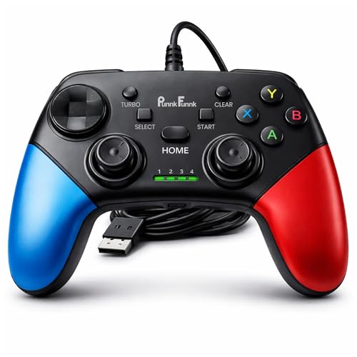 Image of PunnkFunnk Gaming Controller Lite Wireless Bluetooth Gamepad for Android, iOS, PC & Smart TV with Turbo Function, Ergonomic Grip, Rechargeable Battery (EliteX Wired Red Blue)