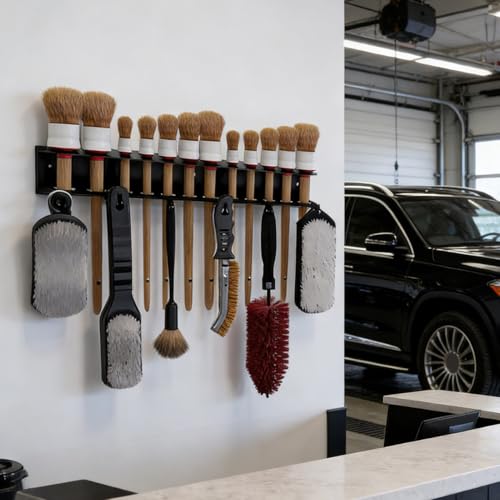 Support mural pour brosses de détail avec crochets de rangement pour garage