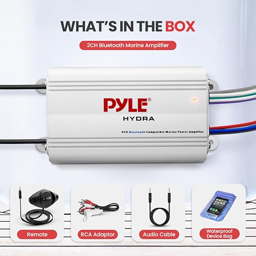Pyle Auto 4-Channel Marine Amplifier - 200 Watt RMS 4 OHM Full Range Stereo with Wireless Bluetooth & Powerful Prime Speaker - High Crossover HD Music Audio Multi Channel System PLMRMB4CW White by Pyle - Image 6