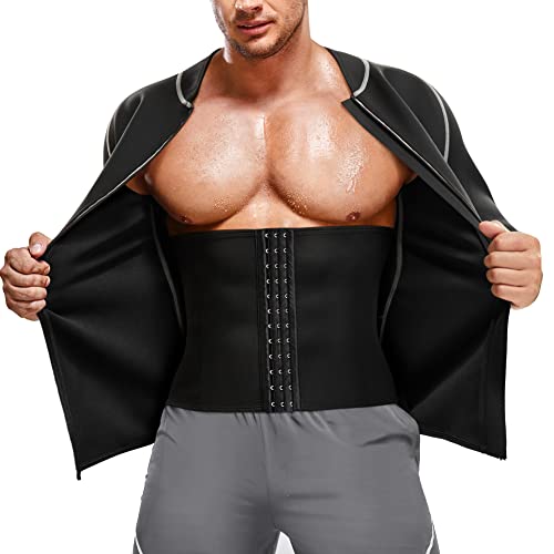 IFKODEI Herren Schweiß Saunaanzug Taillentrainer Neopren Workout Shirt Hot Sweatjacke Zipper Top Langarm Body Shaper Cover