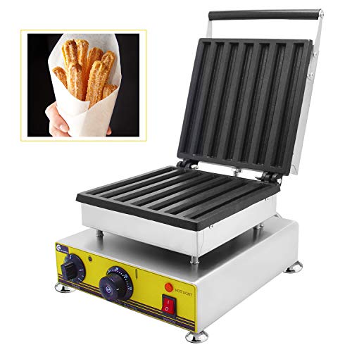 CGOLDENWALL Churrera Máquina de Churros de Tipo Horneado - 7pcs Churros, 223 * 22 * 10mm - Acero Inoxidable, Placa Antiadherente de Teflón, Termostato Regulable, 1.65kW - NP-520