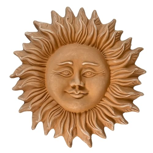 Le Terrecotte di Cassiano Fabio Mascherone Sole Gigante in Terracotta 40x40 cm – Scultura da Parete Artigianale Italiana – Decorazione Solare per Interni ed Esterni – Fatta a Mano
