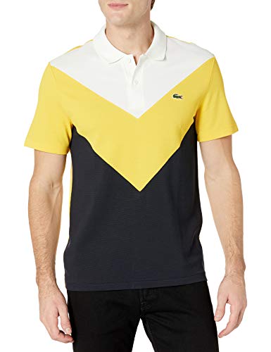 Lacoste Men s Short Sleeve Chevron Colorblock Regular Fit Pique Polo Shirt, Abysm Wasp-Flour, X-Large