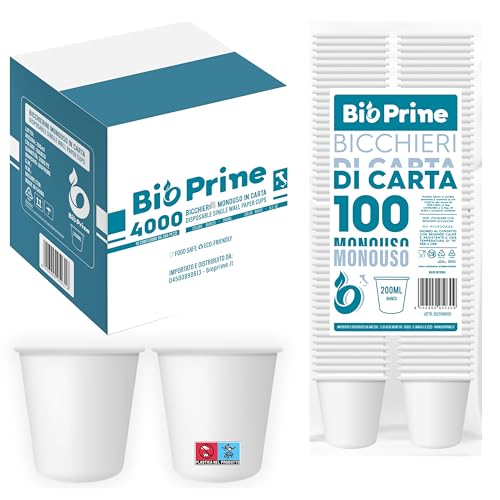 ✅BIODEGRADABILE: I bicchieri monouso BioPrime sono realizzati in carta biodegradabile di alta qualità. Il bicchiere misura 78x50 mm ed ha un peso di ±4,7 gr./pz. La carta utilizzata per la realizzazione del bicchiere da Acqua e Bibite BioPrime permette di mantenere calda la bevanda, preservandone sia il gusto che il sapore.