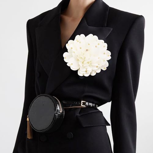 Image of Elegant Large Rose Flower Brooches Lapel Pins Handmade Dainty Satin Fabric Pearl Brooches Big Camellia Flower Brooch Pin for Women Wedding Part Dance Dress Suit Clothes Accessories Prom Jewelry
