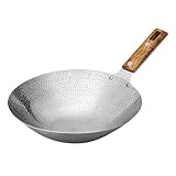 FIXOSHEE Edelstahl Wokpfanne Multifunktional Ergonomischer Holzgriff für Herdarten Geeignet...