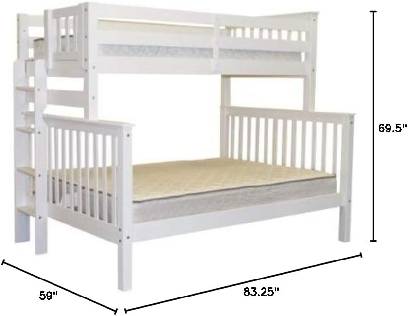Bedz King Bunk Beds Twin Over Full Mission Style, End Ladder, White