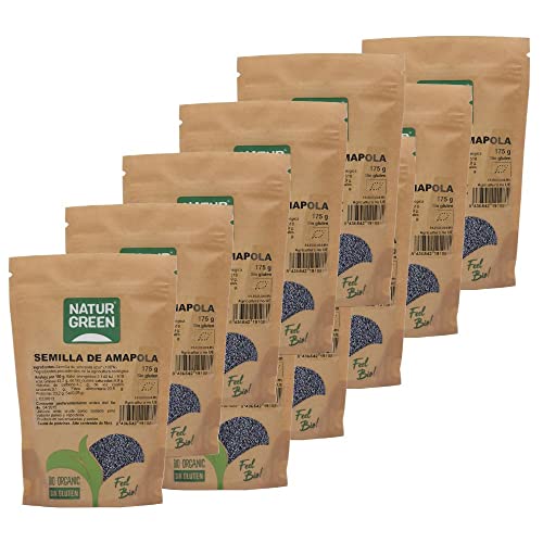 NaturGreen - Semillas de Amapola Azul, Amapola Ecológica, Ricas en Fibra y Ácidos Grasos Saludables, Omega 3, Omega 6, Sin Gluten - Pack 12 x 175 g