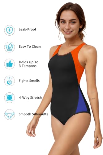 Image of Beautikini Period Swimwear One Piece Sporty Racerback Color Block Swimsuit