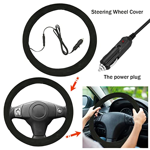 Steering Wheel Cover Heated - 12V Gray Soft Plush Warmer Car Steering Heater, 15Inch Comfortable Steering Wheel Cover Protector, Suitable For Cold Winter,Gifts For Family & Friends #TOP5