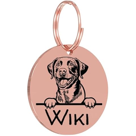 PawFurEver Dog Tags Personalized with Breed Design - Custom Dog Tags for Pets - Dog ID Tags Personalized for Pets - Stainless Steel Dog Collar Tag - Pet Name Tags for Dogs (Circle, Rose Gold) Cover