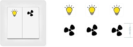 Fan Switch Sticker Light and fan sticker set with 6 pieces sticker symbols for light ...