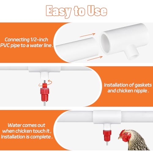 10Pcs Chicken Water Nipples, Chicken Nipple+Tee Waterer Kit, Automatic Poulrty Drinking, Quail, Duck, Geese, Turkeys - Thumbnail 6