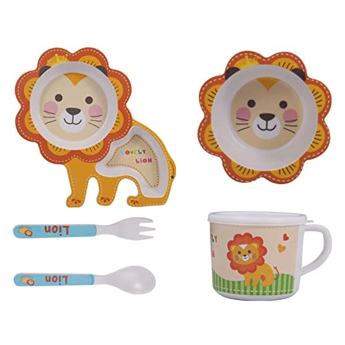 Lacusmall Toddler Plates And Bowls Set,Kids Dinnerware Set,Bamboo Kids Plates And Bowls Sets-5Pcs Kids Dishes Dinnerware Sets With Plate, Bowl,Cup,Fork And Spoon, Bpa Free And Dishwasher Safe #TOP5