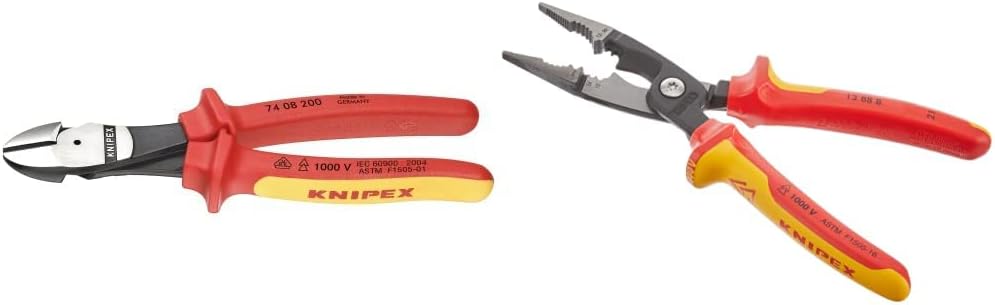 KNIPEX Tools High Leverage Diagonal Cutters (7408200SBA), 8 inches and KNIPEX Electrical Installation Pliers Red/Yellow