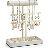 Vlando アクセサリースタンド 2段 ネックレススタンド PUレザー トレー アクセサリー収納 ジュエリーケース ネックレス ピアス リング ブレスレット フック 誕生日プレゼント クリスマス 女性用（アイボリー）