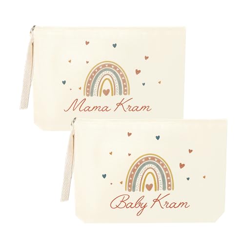 AmzLinkal 2 Stück Geschenke für werdende Mütter–Wickeltasche mit Reißverschluss und Regenbogendekor, Mama Schminktasche, Wickeltasche als Geschenk zur Babyparty（Lichtfarbe）