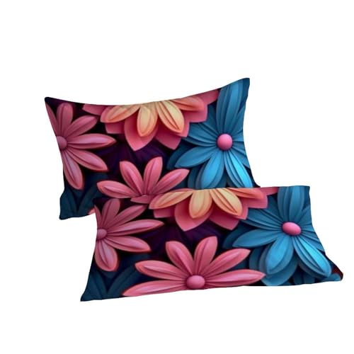 Housse de couette fleurs roses anti-plis lit king parure microfibre facile à laver - 7