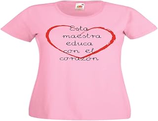 Esta maestra educa con el corazón - para mujer camiseta