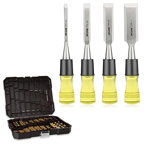 Hurricane 4 Piece Wood Chisel Set For Woodworking With 230 Pieces Titanium Twist Drill Bit Set #TOP4