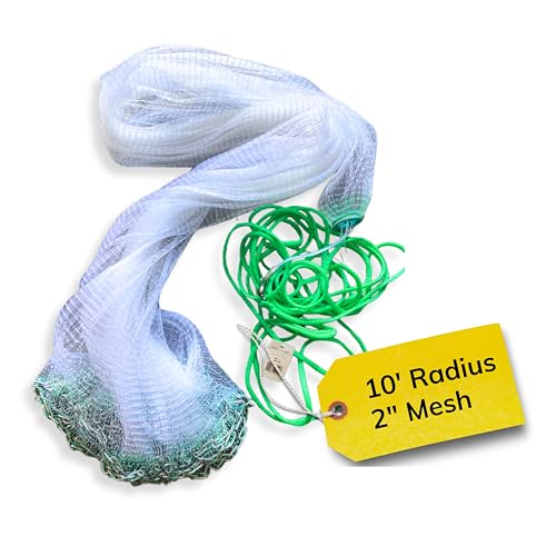 Silver Catch Cast Net for Fishing, Chain Bottom (10' Radius | 2" Mesh)