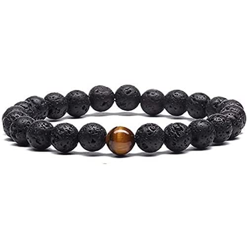 sEshop Men Women 8mm Lava Rock Tiger Eye stone Bead Bracelet - Essential Oils Diffuser, Aromatherapy, Elastic, Yoga, Stress Relief Bracelets, Gifts for friends