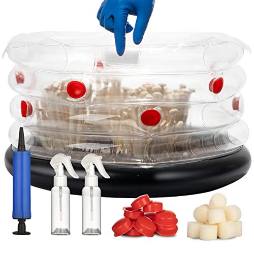 マッシュルームモノタブキット ホームインフレータブルマッシュルーム栽培キット - キノコの成長バッグを節約 新鮮な空気交換用のプラグ&フィルター付き 空気注入式 簡単収納 ラウンドシェイプ