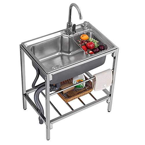 Évier de cuisine extérieur autoportant en acier inoxydable avec grand bac de lavage utilitaire