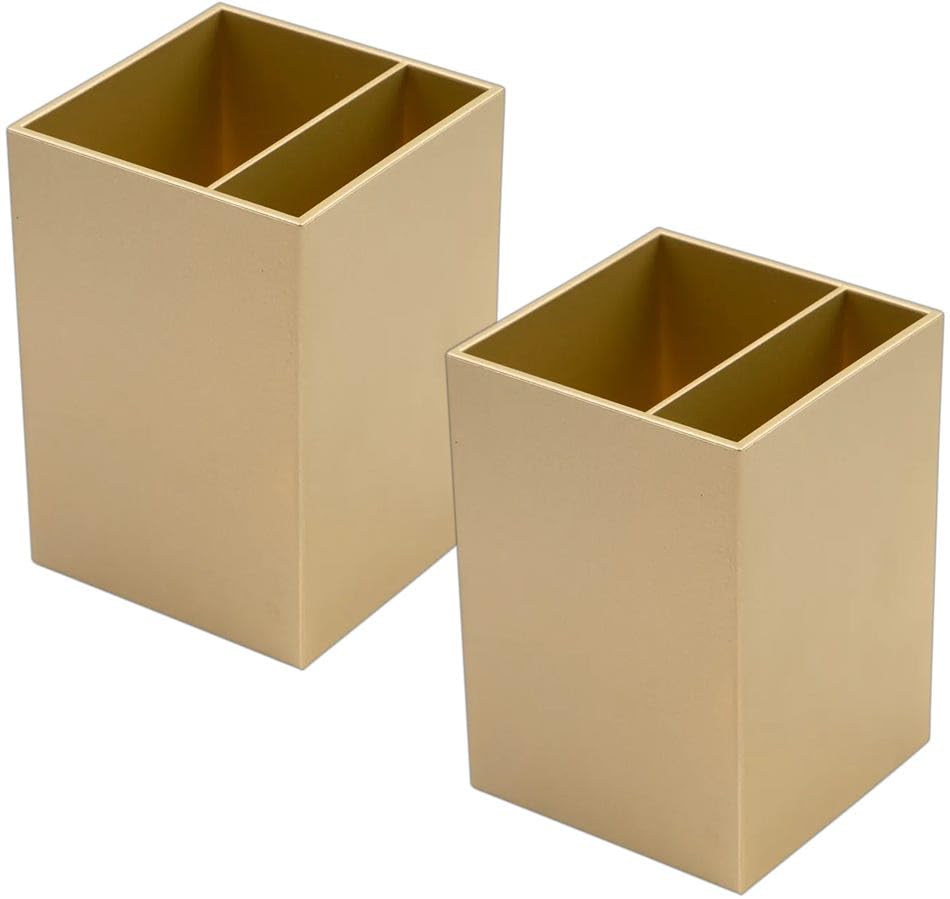 Image of JAM PAPER Plastic Pen Holders - Gold Desktop Pencil Cups - 2 /Pack