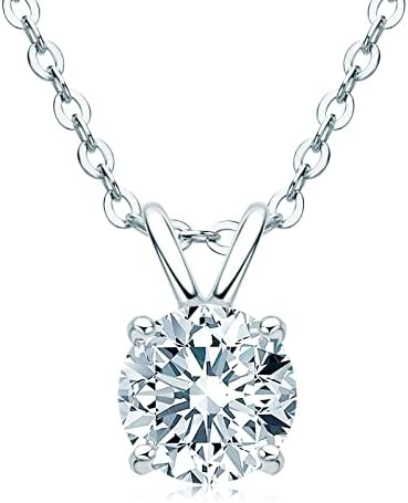 AINUOSHI Moissanite Necklaces for Women, Sterling Silver Necklace 1ct Round Diamond Pendant 18K White Gold Plated Jewelry Gifts for Women Mom Wife Girlfriend Mothers Day Christmas New Year Gifts