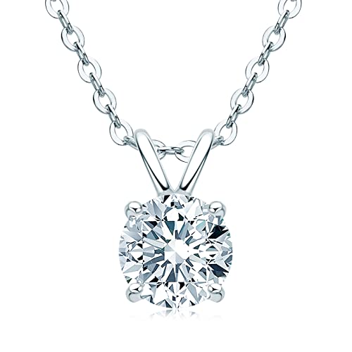 Ainuoshi Moissanite Necklaces For Women, Sterling Silver Necklace 1Ct Round Diamond Pendant 18K White Gold Plated Jewelry Gifts For Women Mom Wife Girlfriend Mothers Day Christmas New Year Gifts #TOP25