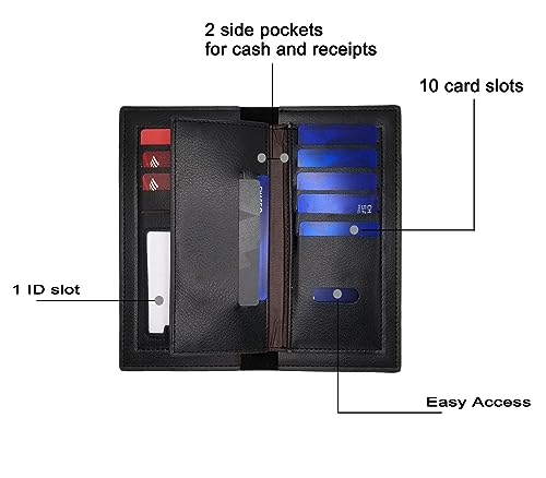 Men's Business Leather Slim Wallet Long Clutch Bifold Credit Card Holder Purse (Black)3