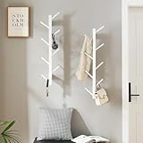 TIOPGHAD 2 Pack Vertical Wall Coat Rack, Bamboo Wall Mounted Hat Hooks Hanging Wooden Racks Hanger Wall Mount Tree for Hats Coats Hacket Clothes Bags Entryway Bedroom(White)