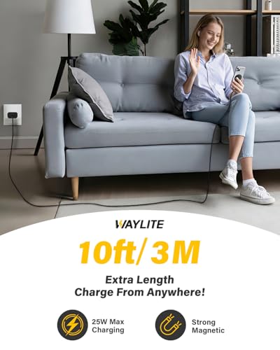 25W Magnetic Wireless Charger, 10FT Fast Charging Pad Wireless Charge for iPhone 17 16 /AirPods3/2/Pro/for Galaxy S26 Ultra/Pixel 10 Series, Portable Charger for Desk& Travel(1Pack,Black) - image 4