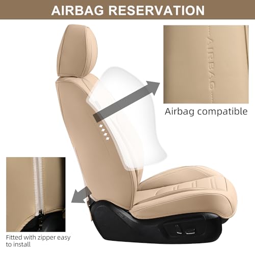 Image of TIEHESYT Car Seat Covers Full Set, Breathable Leather Automotive Front and Rear Seat Covers, Car Seat Protectors Full Set, Compatible with Most Vehicles, SUV (Faddish Beige, Front Pair and Rear)